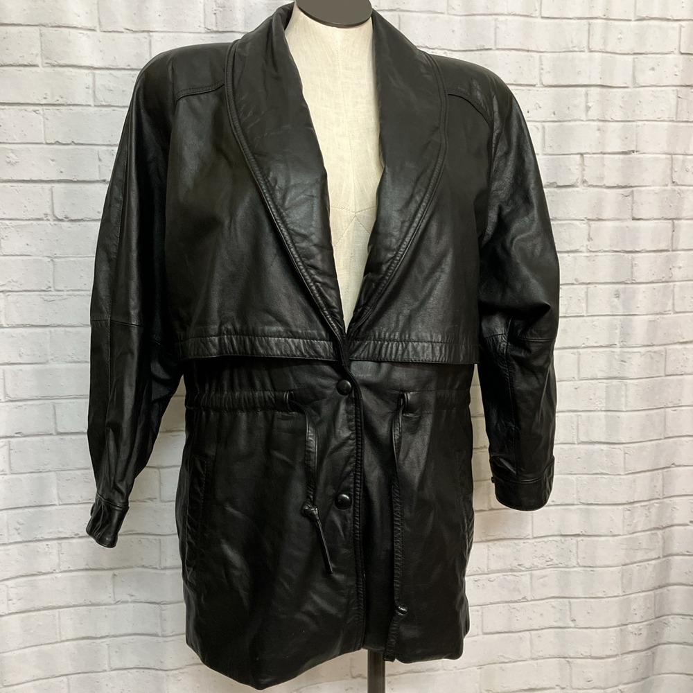 Wilsons Leather Black Mid-Length Jacket Women's Large
